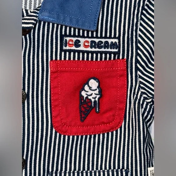 NWT Old Navy Hickory Railroad Stripe Retro Vintage Style Ice Cream Jacket 6-12mo - Picture 3 of 7